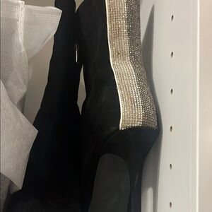 Steve Madden Black Heeled Boots with Silver Detail